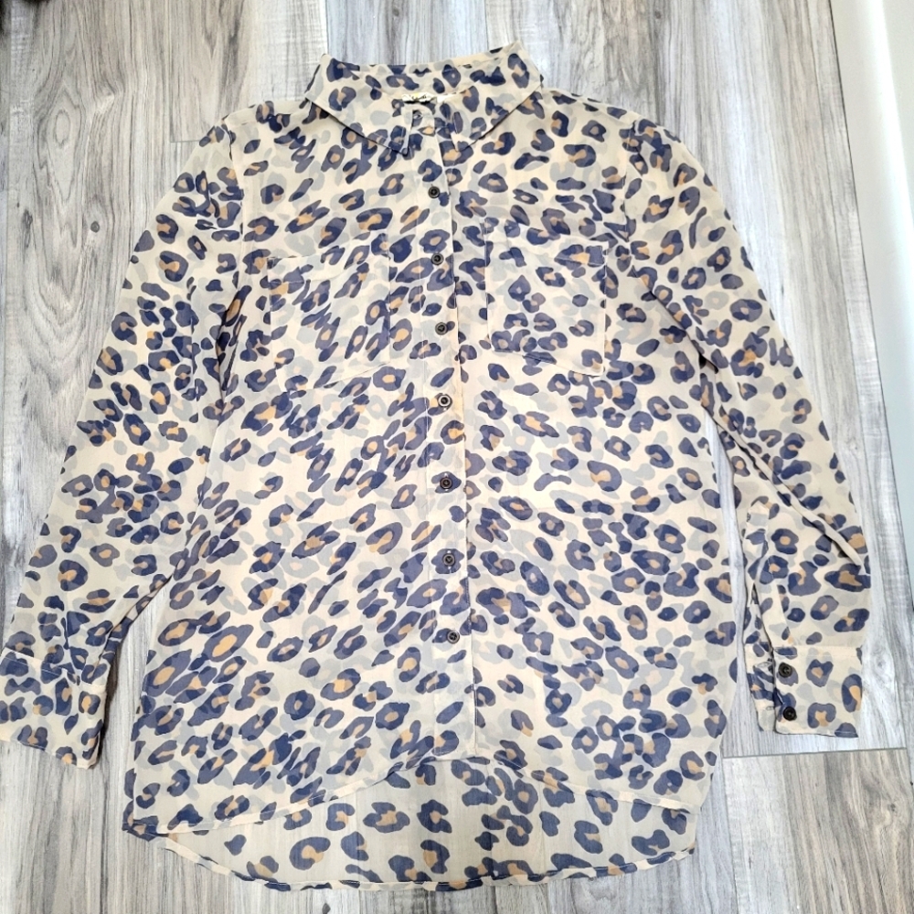 Sheer Button Up Shirt - Mudd - Animal Print - Medium